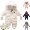 Grosso quente infantil macacão do bebê com capuz dentro de lã menino menina inverno outono macacão crianças outerwear crianças snowsuit