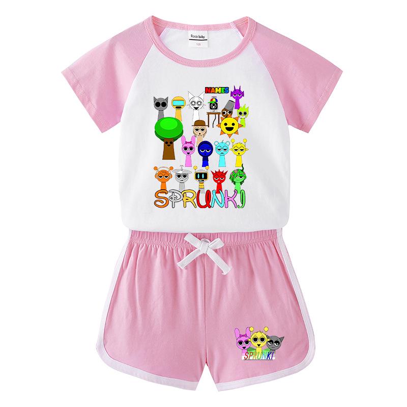 Kids' Summer Color Block Sports Set: Short Sleeve T-shirt & Hot Pants