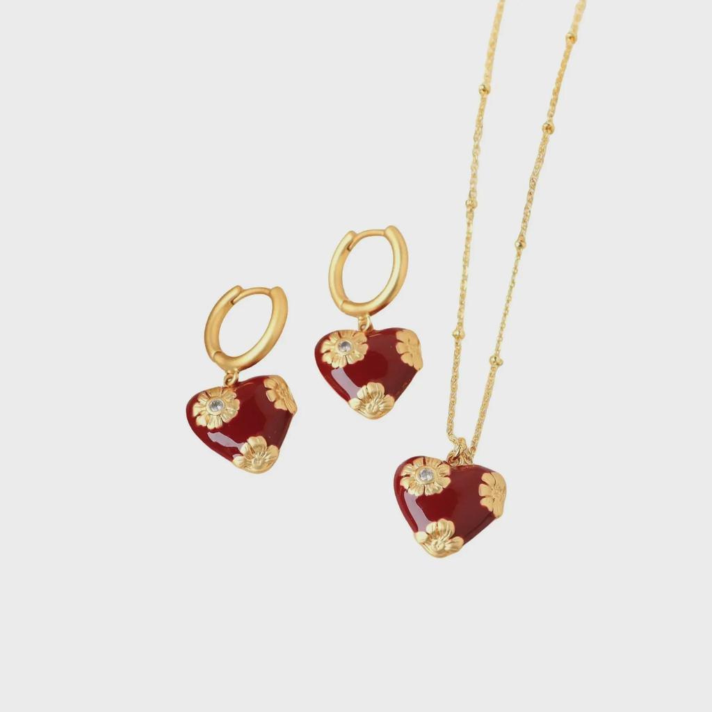 High-End European & American Red Oil Heart Necklace - Women's Retro Clavicle Chain for Autumn & Winter