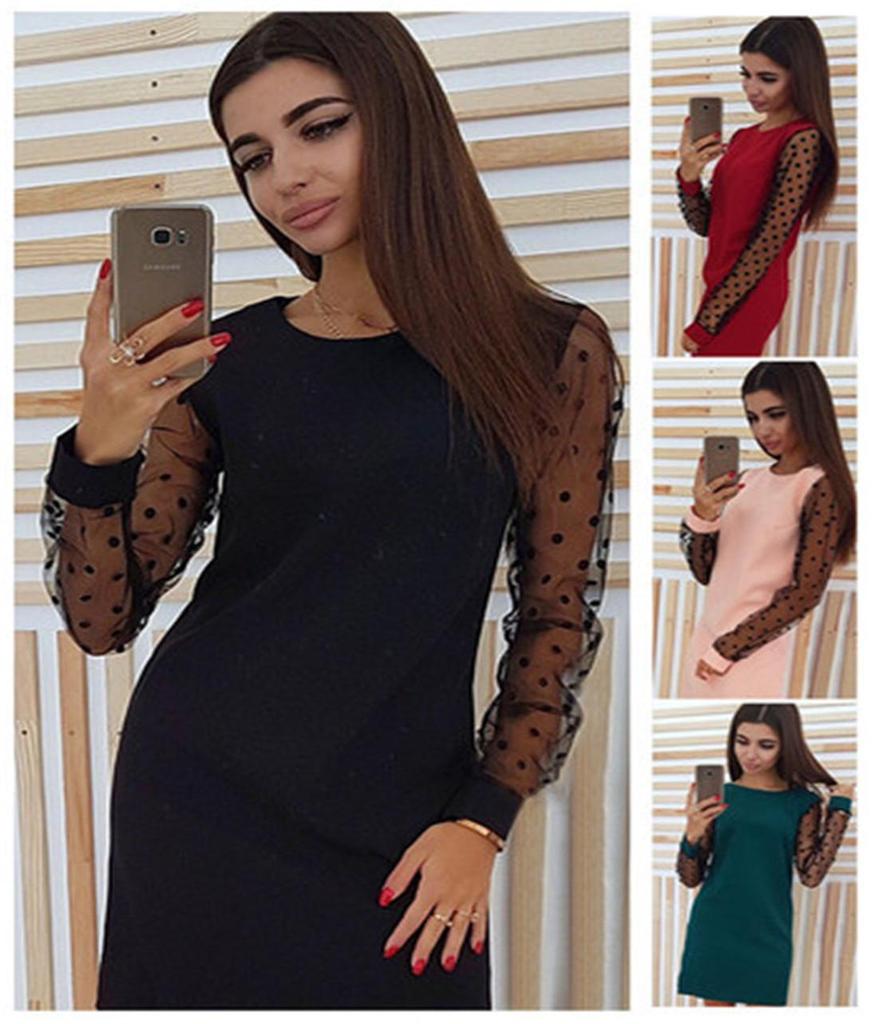 2019 European & American Mesh Spliced Slimming Mini Dress