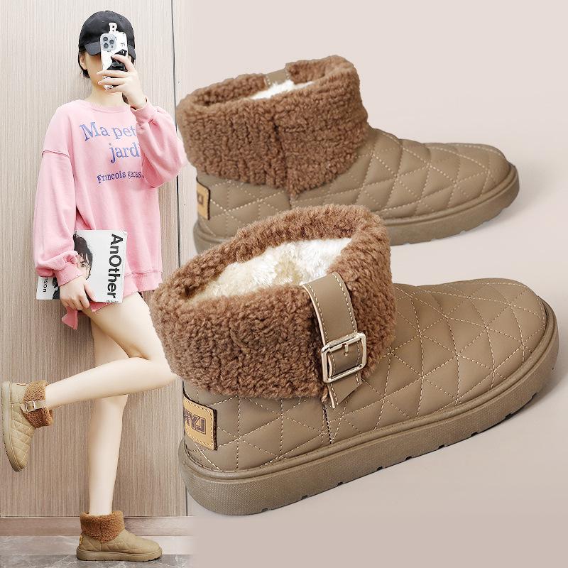 BRM885 New Autumn and Winter Korean Version of Snow Boots Casual Women's Velvet Medium Help Solid Color Heightening Cotton Shoes To Keep Warm