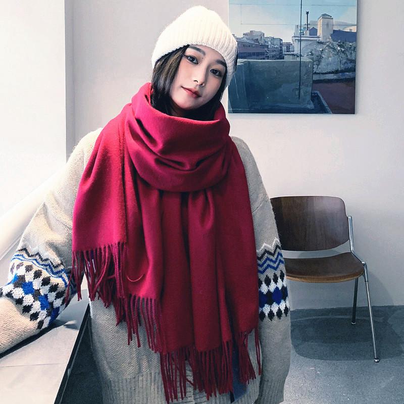 Women'S Thick Warm Solid Color Scarf Autumn And Winter New Style Cashmere Scarf Versatile Wool Scarf