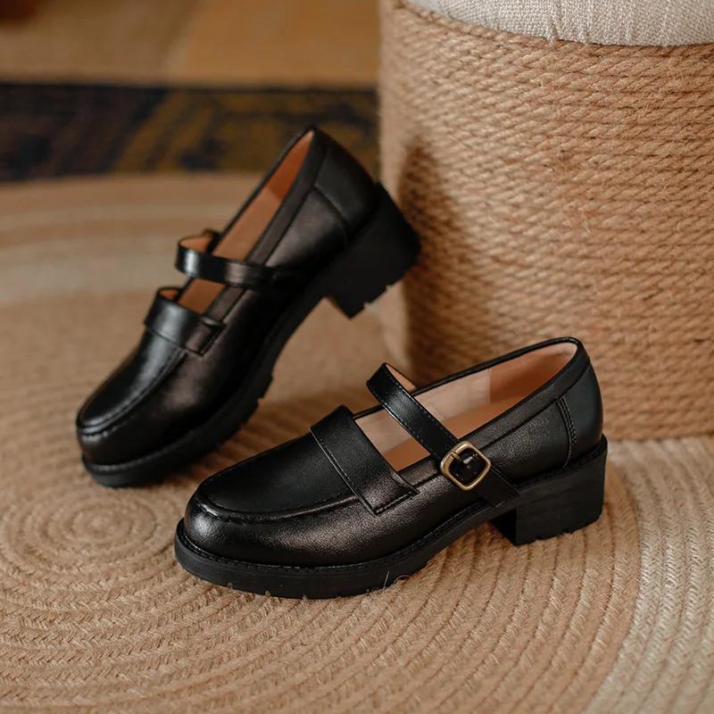 Модные японские ретро туфли Мэри Джейн из коричневой коровьей кожи — фото 9