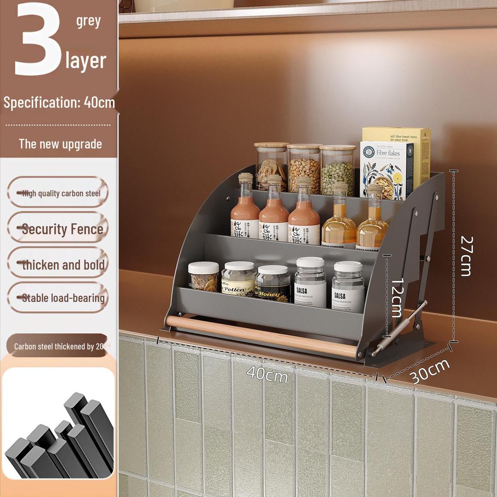 Non-Drill Kitchen Cabinet Pull-Down Spice Rack