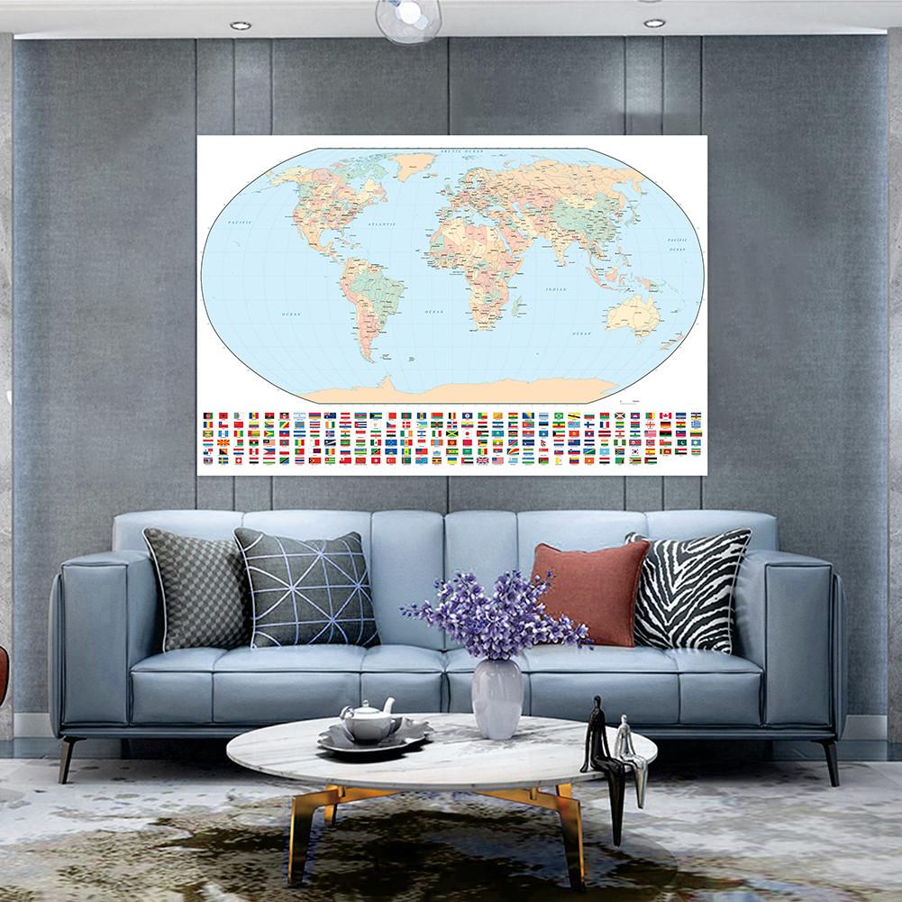 World Map Backdrop Cloth with National Flags,for Travel-Themed Parties,Educational Decor,Photo Shoot Background,Home Decor