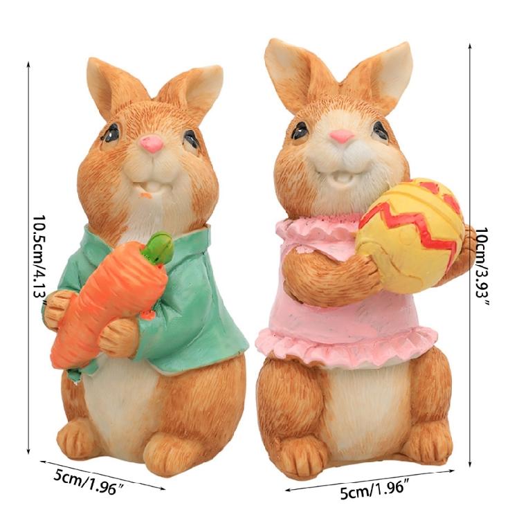 2Piece Easter Bunny-Decorations Easter Resin Rabbit Statue Ornaments Tabletop