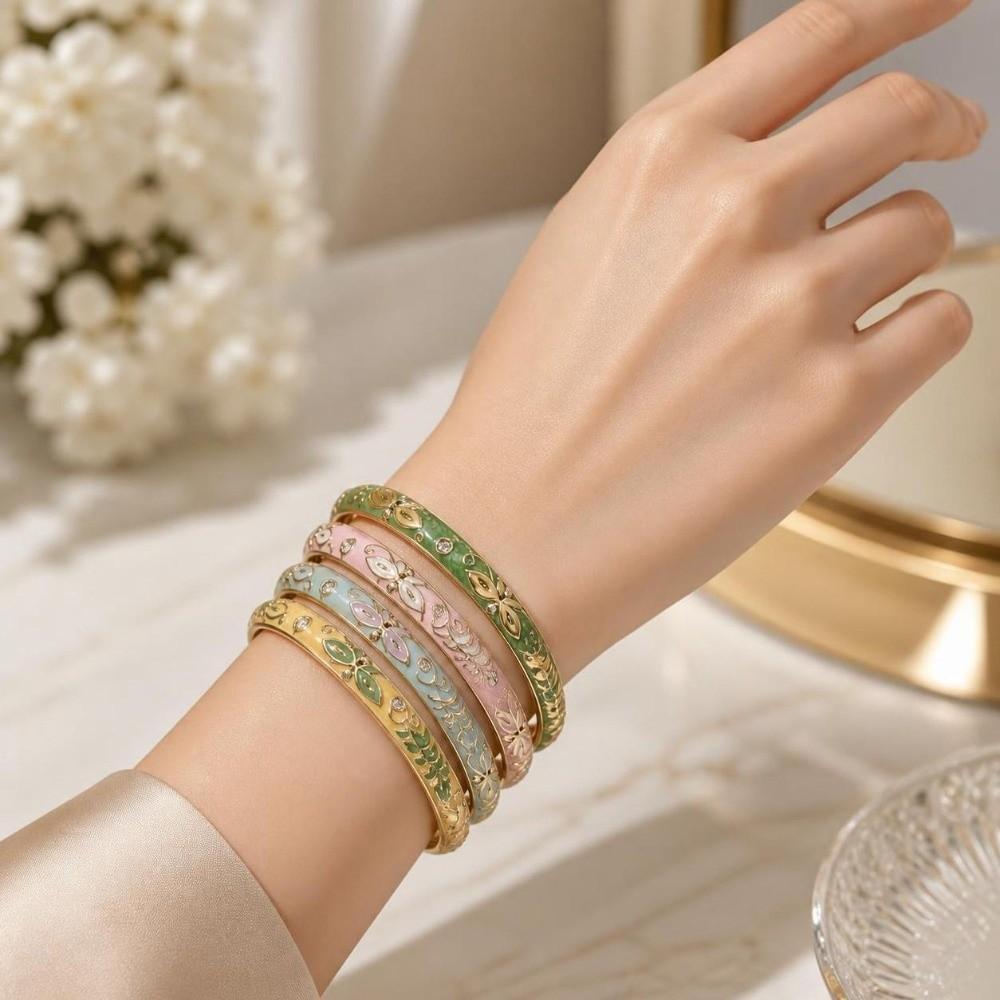 Enamel Flower Butterfly Bangle Chinese Traditional Women's Hand Bracelet Stacking Wear