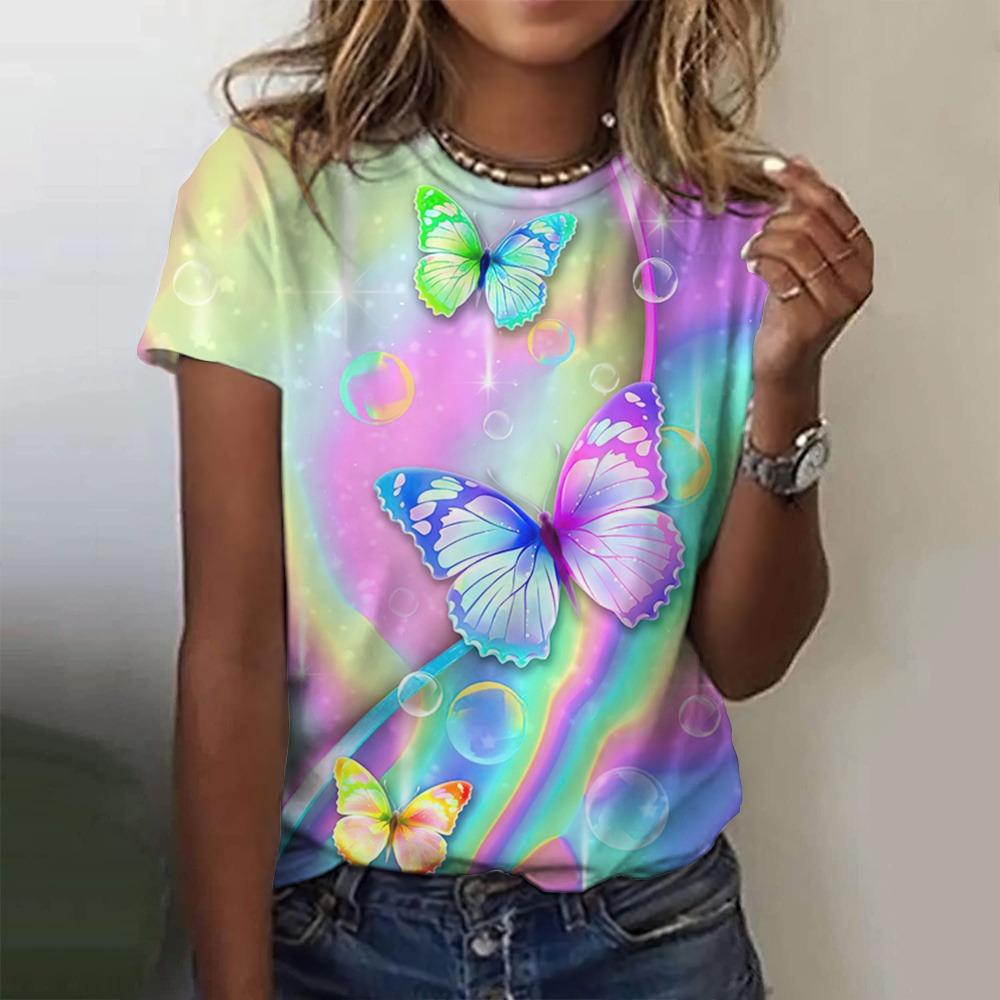 Frauen T-Shirts 2023 Sommer Mode 3d Schmetterling Print Kurzarm Top Weibliche Kleidung O Neck Übergroßen Tees Harajuku T Shirts
