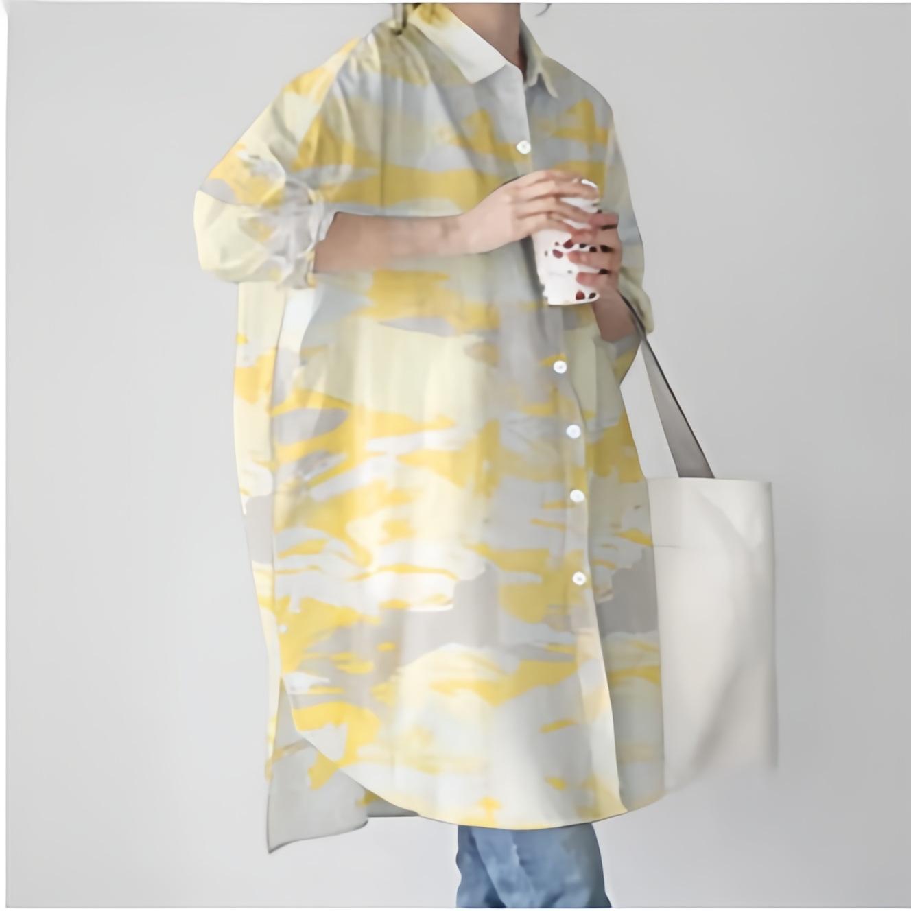 GMXIA Loose Casual Print Shirt Long Sleeve Cardigan S жёлтый