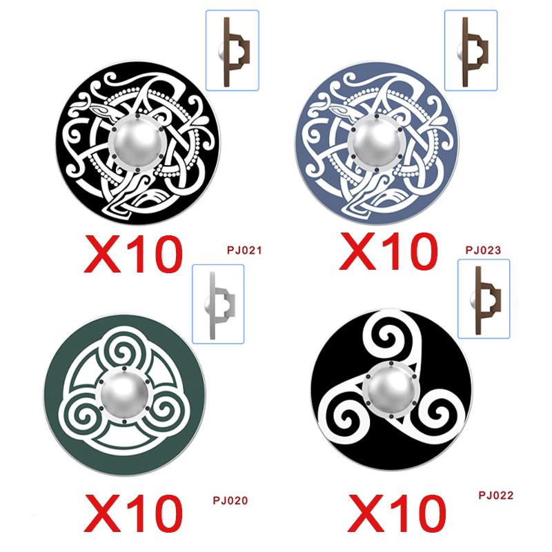 MOC Medieval Military Building Blocks Accessories Ancient Castle Knight Armor Viking Round Dragon Shield Flag Brick Toy Gift R62