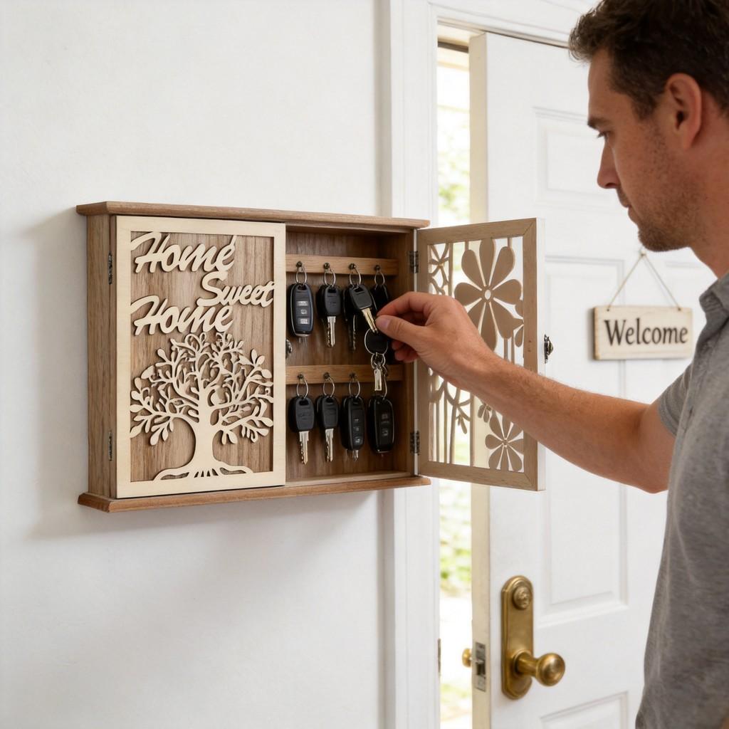 Organizzatore di Chiavi in Legno con Custodia Antipolvere per Decorazione di Casa e Auto
