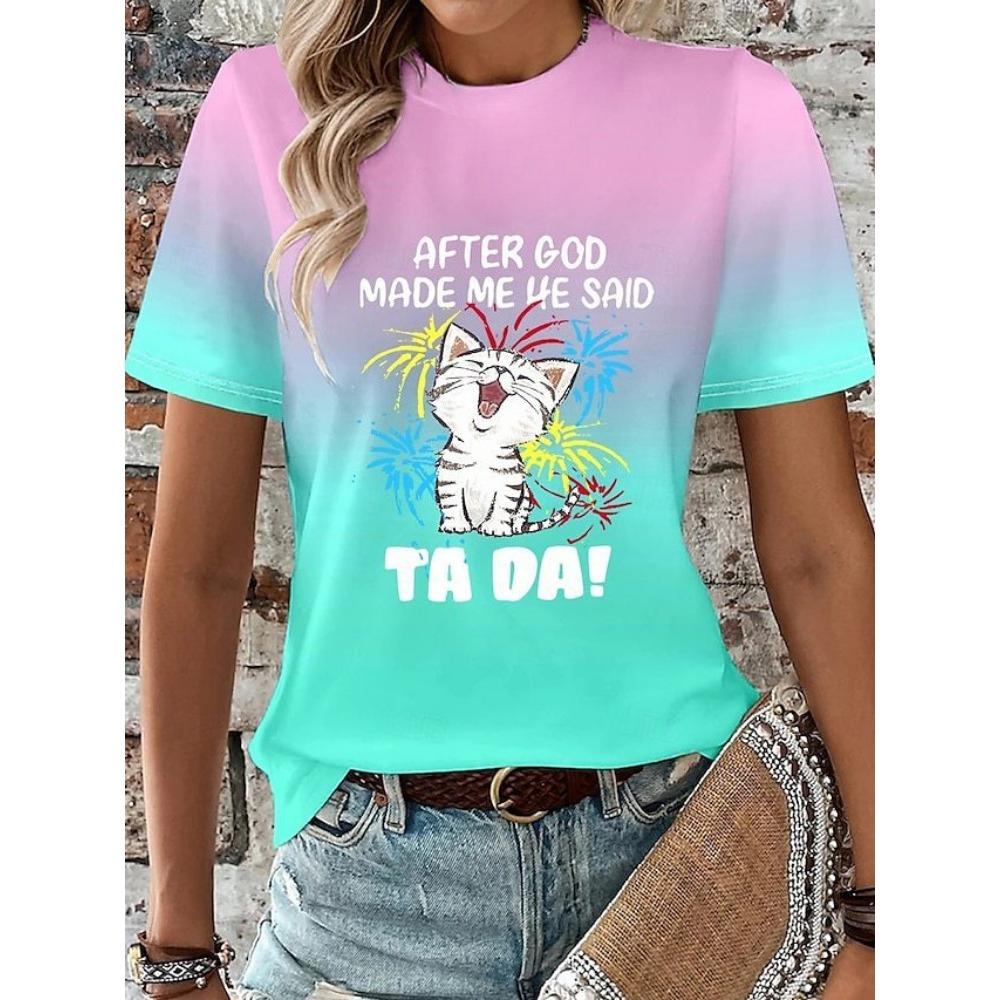 Cute Animal Series 3D Digital Printed Women's Casual and Comfortable Round Neck Short Sleeved T-shirt
