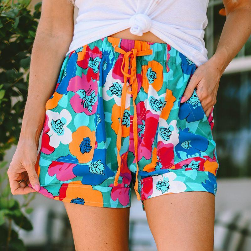 

Arrival Abstract Printing Women s Casual Pants European and American All Match Personality High Waist Contrast Color Drawstring Short Shorts Female Tie-dye Size XL fit (72.50 kg-80.00 kg