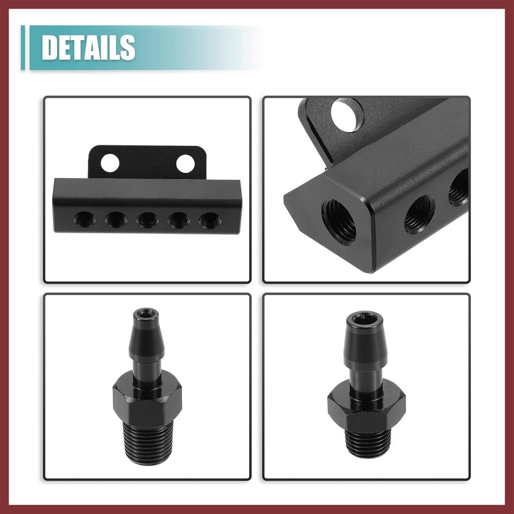 Universal Vacuum Manifold Kit 1/8" Ports 1/2" Interfaces Block Intake Manifold for Car Fuel Gas Wastegate Turbo Boost Replace Parts