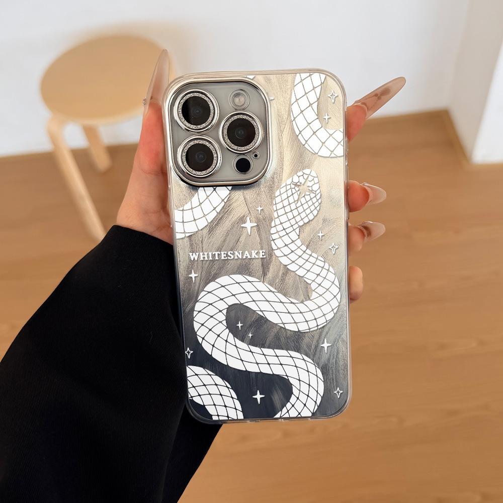 White hollow snake for Apple 16 mobile phone case iPhone17 feather yarn anti-drop Spice Girl wind essence hole feather yarn case 11