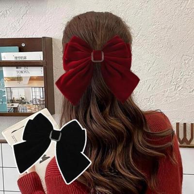 New Arrivals Open Run Velvet Big Size Red Bling Bow Hairpin