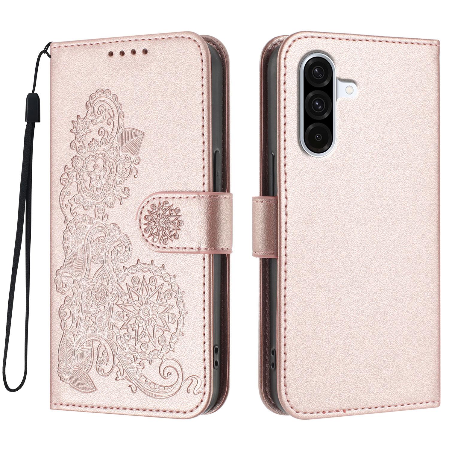 

For Samsung Galaxy A36 5G Phone Cases Mandala Flower Leather Wallet Mobile Cover with Strap Rose Gold