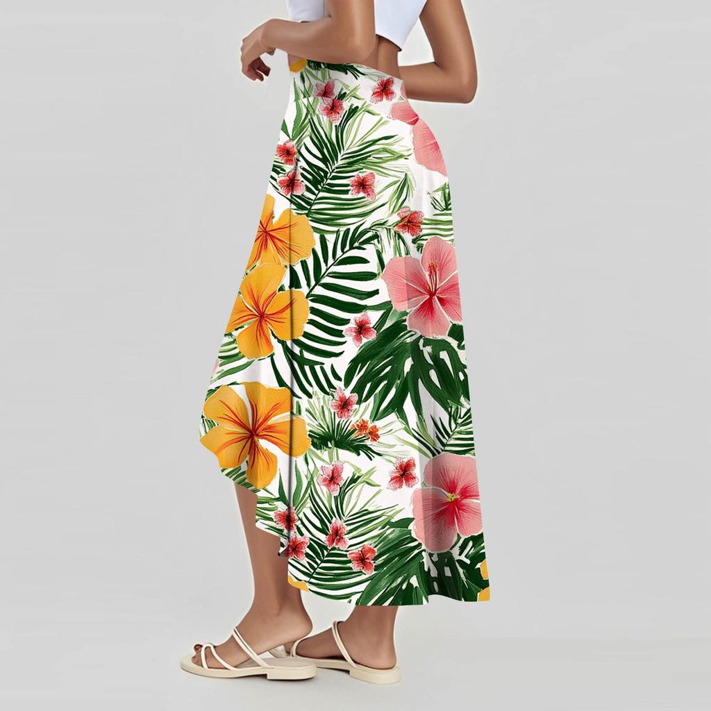 Women's Fashion Casual Printed Slit Ruffle High Waisted Fluttering Shorts Skirt