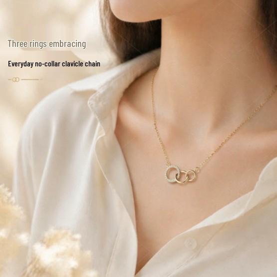 Elegant Three-Ring Necklace for Women - Versatile High-End Clavicle Choker, Perfect Gift for Best Friend or Girlfriend