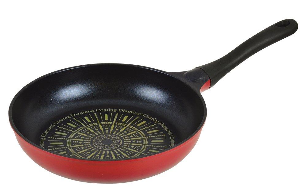 Pearl Metal Lightweight Frying Gas Stove Diamond Ultra Red Pan, 26cm, Only, Triple-Layer Coating, Lightweight, HB-2688