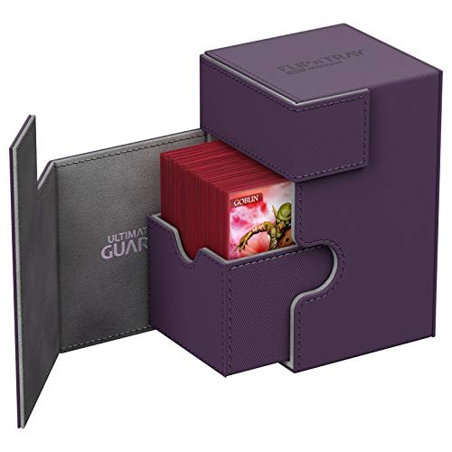Ultimate Guard Flip 'n' Tray 100+ Deck Case for 100 Double-Sleeved TCG Cards + Dice Tray, Purple/Gray, Magnetic Closure, Microfiber Lining