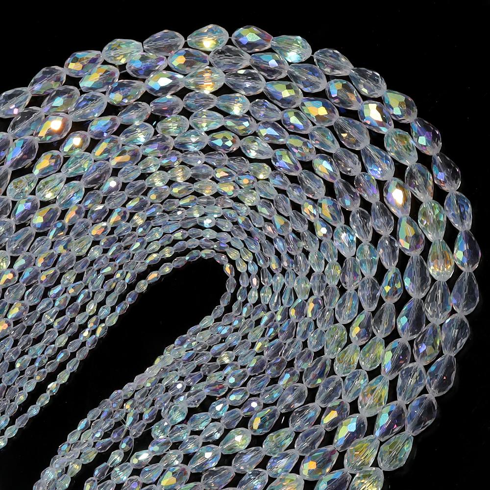 1 Strand AB Colored Crystal Faceted Beads Droplet Shaped Loose Spacer Glass Beads For DIY Fashion Bracelet Necklace Accessories