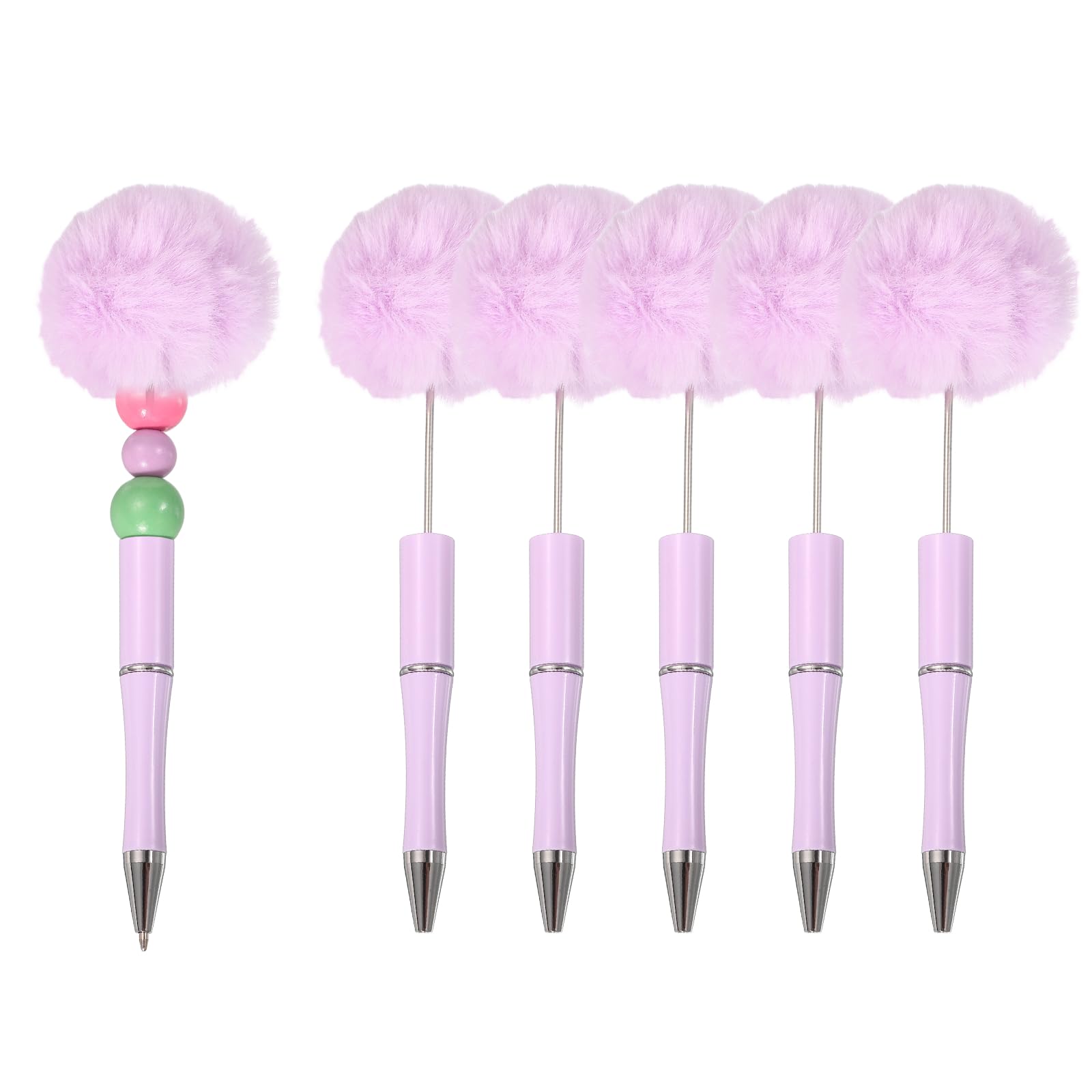 PATIKIL Pom Pom Ballpoint Fluffy Ballpoint Plastic Pom Pom Cute Bead DIY Gift Stationery Set of 6 Pen, Pen, Pen, - (Light Purple)