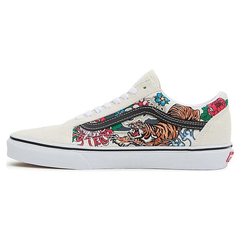 Vans Old Skool Tiger Floral Canvas Comfortable Quality Shock Absorption Wear Resistant Low Top Skate Shoes Unisex Sneakers White Black VN0005UF6GL