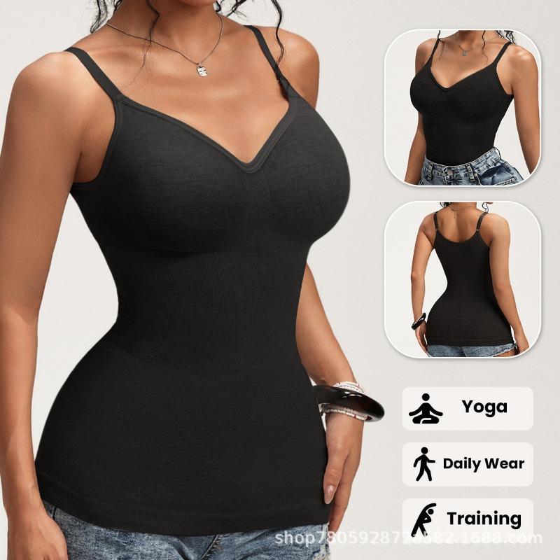 Women's White Seamless Shaping Camisole Deep V Neck Tummy Control Shapewear Tank Top