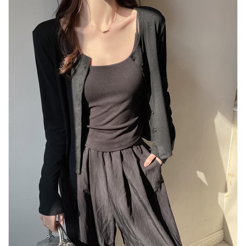 Modal knit sun-protective cardigan jacket for women, summer thin air-conditioned shirt, solid color high-end high-end long-sleeve versatile top