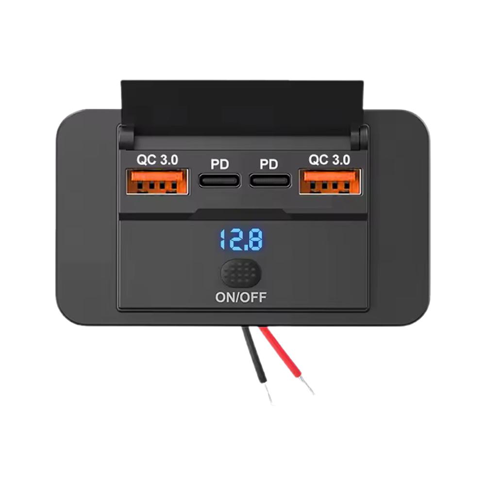 12-24V PD Type-C USB Ports Quick Charger QC3.0 & PD3.0 With Switch Fast Charging USB Power Panel For Motorcycle Car Truck RV