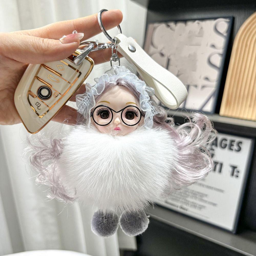 Hairball Pompom Sleeping Baby Keychain Kawaii Fluffy Toys INS Plush Dolls Pendant Children
