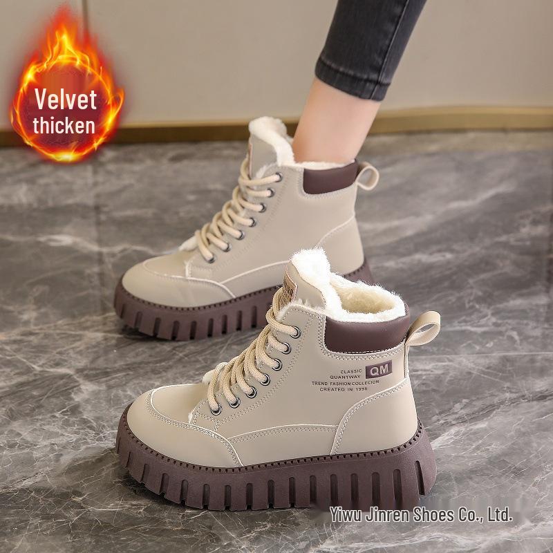 

Женские зимние кроссовки 2025 года на толстой подошве с флисовой подкладкой и нескользящей подошвой 38 хаки