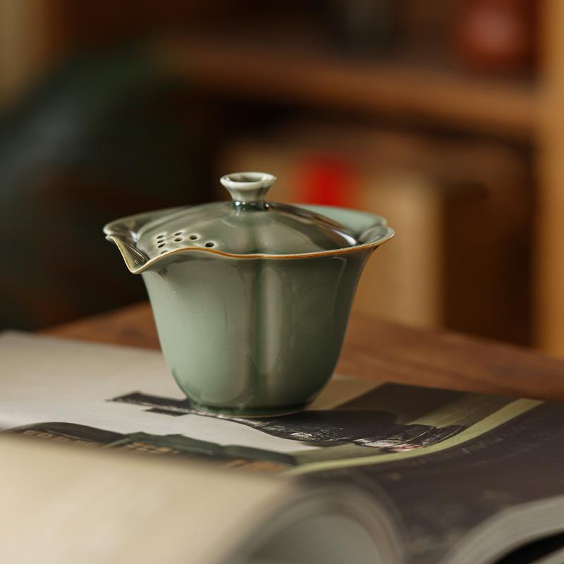 Yue-Ofen Celadon Deckelschale Chinesisches Handgemachtes Haushalts Kung Fu Teegeschirr Ist Nicht Heiß Greifen Sie Den Topf Zum Tee Machen Gaiwan