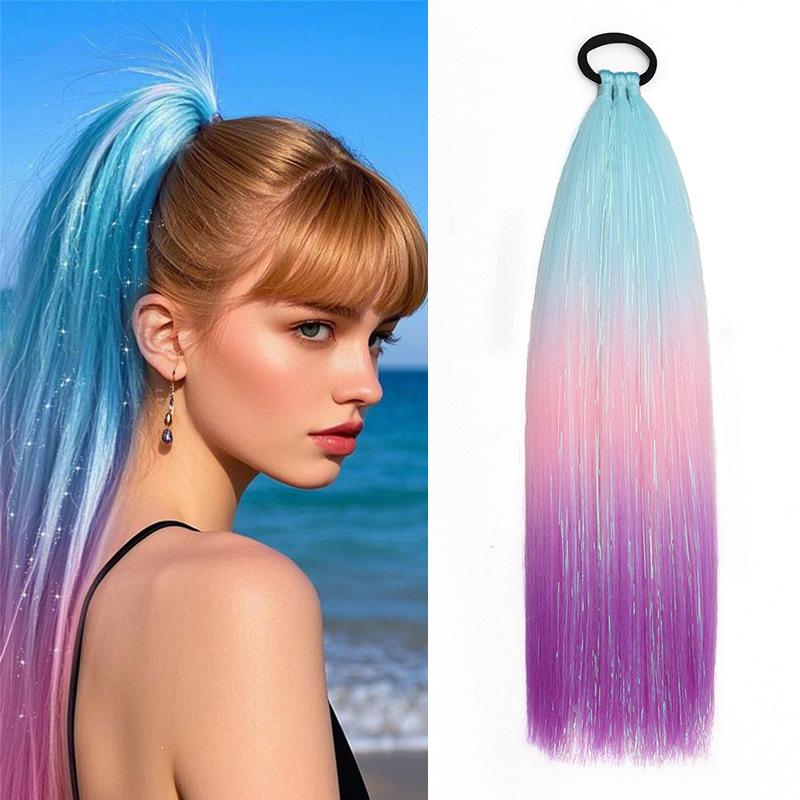 Colored Hair Extensions for Braids Ombre Ponytail Extension Colorful 18 Inch Crazy Tinsel Hair Day Accessories for Women