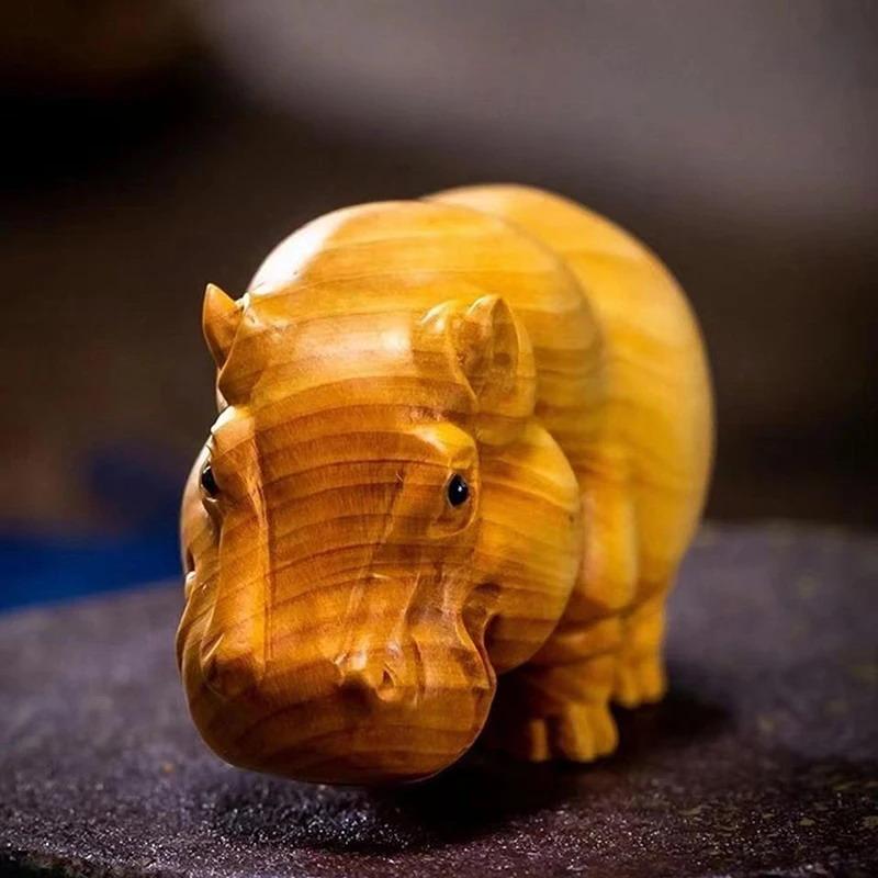 1/3Pcsmanual Wood Carving Wooden Product Rhino Hippo Elephant Room Home Decor Car Ornaments Decoration Sculptures & Figurines