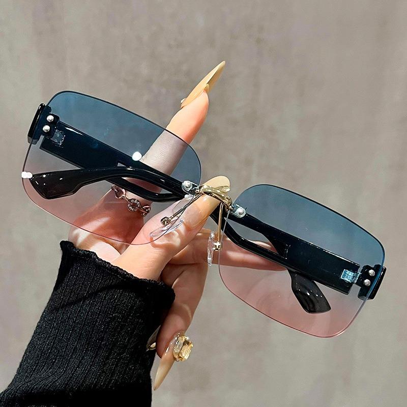 2PCS Square UV Frameless New Sunglasses Retro Blocking Sunglasses Ladies Men Gradient Lenses