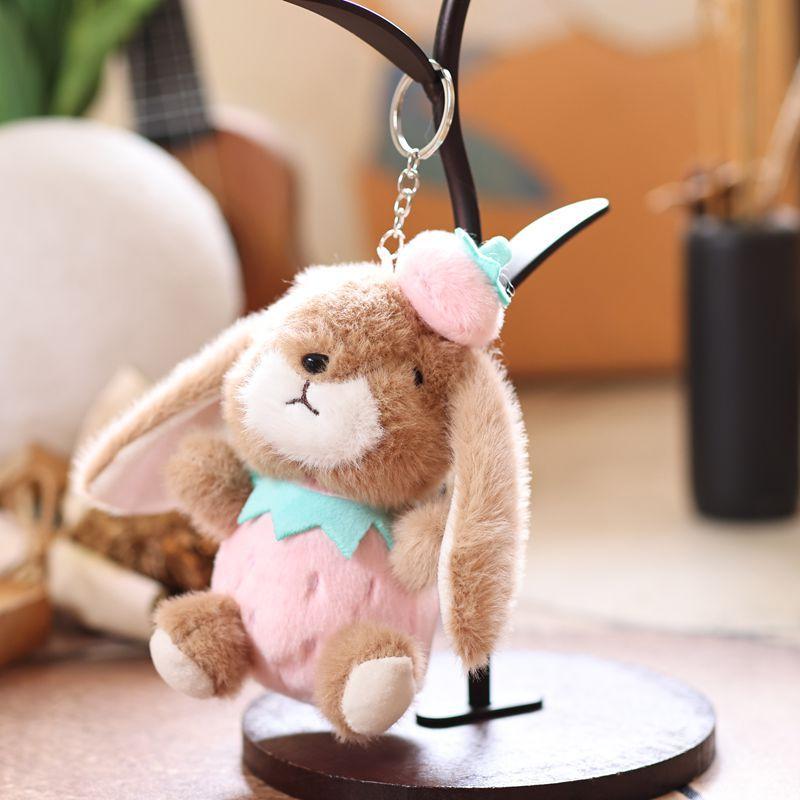 1Pcs Rabbit Keychain Doll Plush Toy Mini Couple Backpack Pendant Strawberry Rabbit Doll Decoration Gifts For Girls