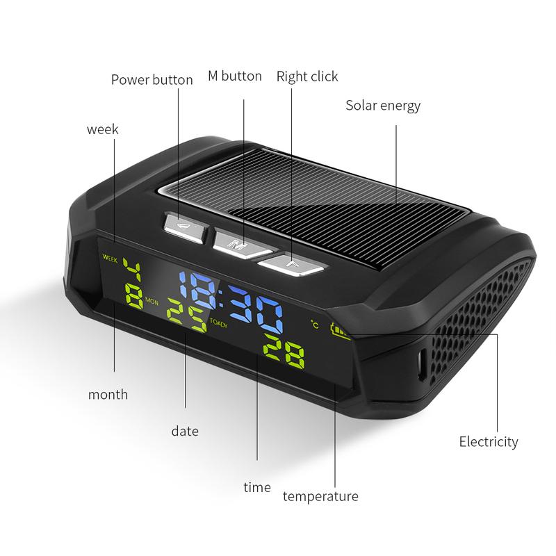 TPMS Look Solar Car Digital Clock with LCD Time Date In-Car Temperature Display for Outdoor Personal Car Part Decoration