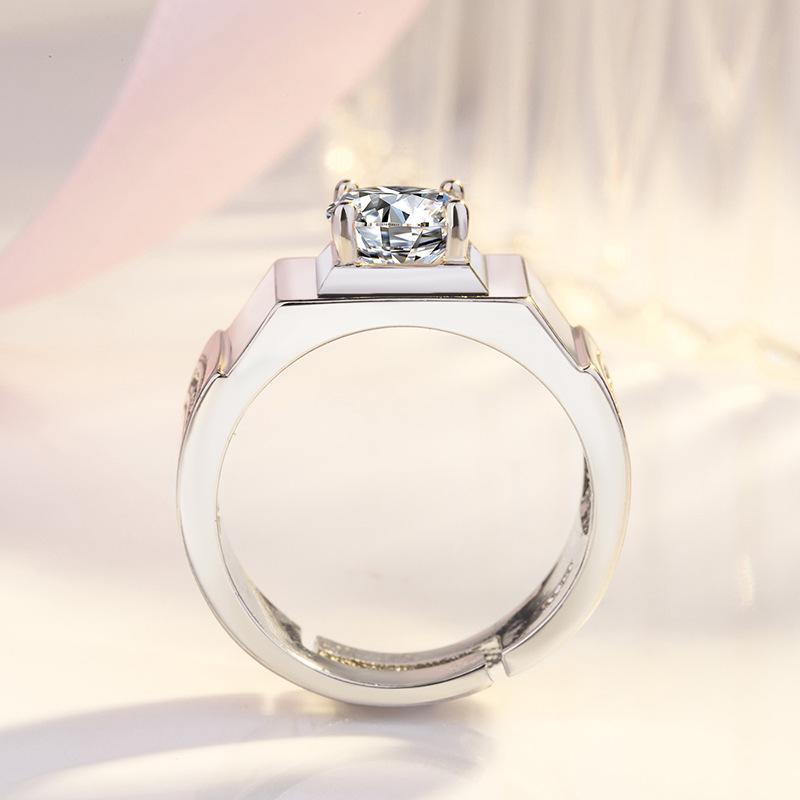Pierścionek męski pierścionek imitacja platyny duży diament 1/2 karata pierścionek męski dominujący męski pierścionek z diamentem imitującym platynę