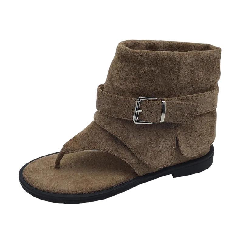 Französische Flip-Flops Damen Flachboden Cool Boots tragen 2025 neu Retro Flachboden Temperament Ärmelhose Kurze Stiefel