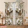 2 Stück Elegante 2D-Lilien- & Edelsteindruck-Vorhänge – Festliche & Alltägliche Stangentaschen-Fensterdekoration für Wohnzimmer, Büro, Schlafzimmer, Küche