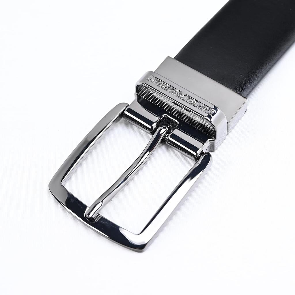 EMPORIO ARMANI Reversible Wide Stringer System Compatible Leather Y4S576 Y748I 88044 Men's 3.5cm Belt, Black, [Used]