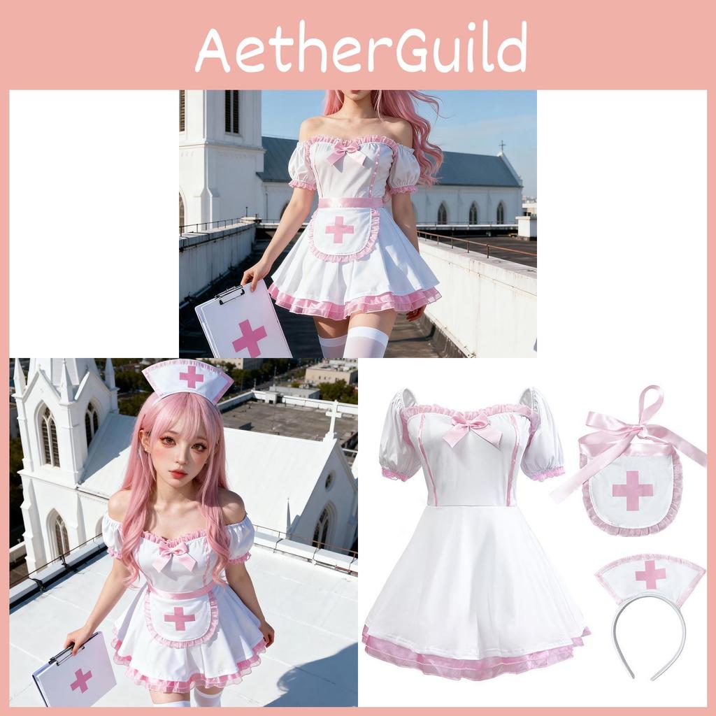 Kawaii Maid Outfit Set With Apron And Headpiece For Cosplay And Role Play