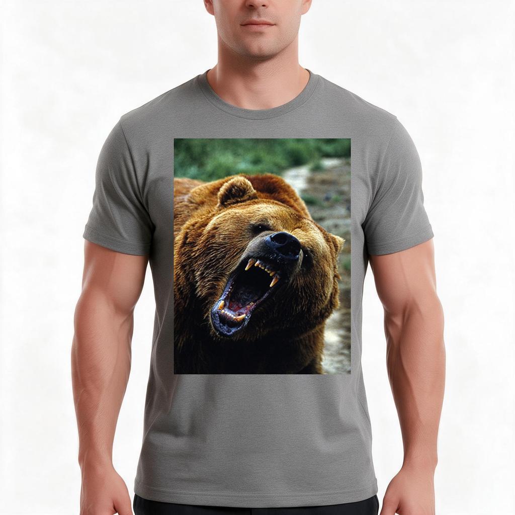 Grizzly Bear Tshirt Summer Casual Cotton Tee Oversized Streetwear Tops Vintage Graphic Print Loose Fit Short Sleeve
