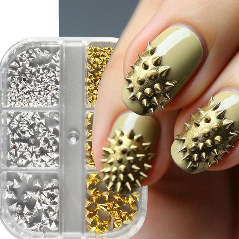 6 Grids Punk Rock Mini Metal Rivet Nail Charms Cone Mixed Sized Nail Art Studs 3D Stylish Spike Nail Decor Diy Manicure Supplies