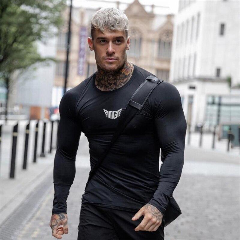 Muscleguys Podzim Nová móda Tričko Tričko Crew Neck Pullover Slim Fit Top