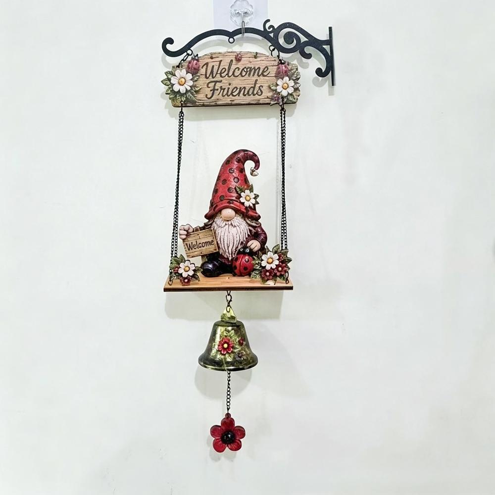 Rustic Garden Gnome Bell Vintage Welcome Wind Chime Swing Dwarf Figurine Door Hanging Sign Outdoor Patio Wall Decor Novelty Gift
