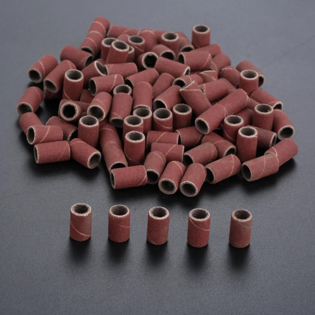 100Pcs 1/4" 6.35mm Drum Sanding Band Nail Drill Bits Power Tool Grit 80 120 180 240 320 600 for Manicure Pedicure Polishing Tool
