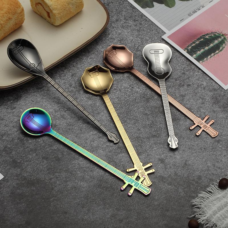 Gitarr Kafferörsked Rostfritt Stål Kreativ Mini Luta Teskedar Dessert Glassskopa Nya Köksredskap